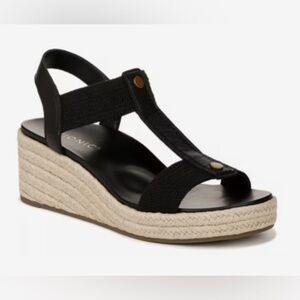 Vionic Calera Espadrille Wedge Sandal Size 10 Black Comfort Strappy Leather
